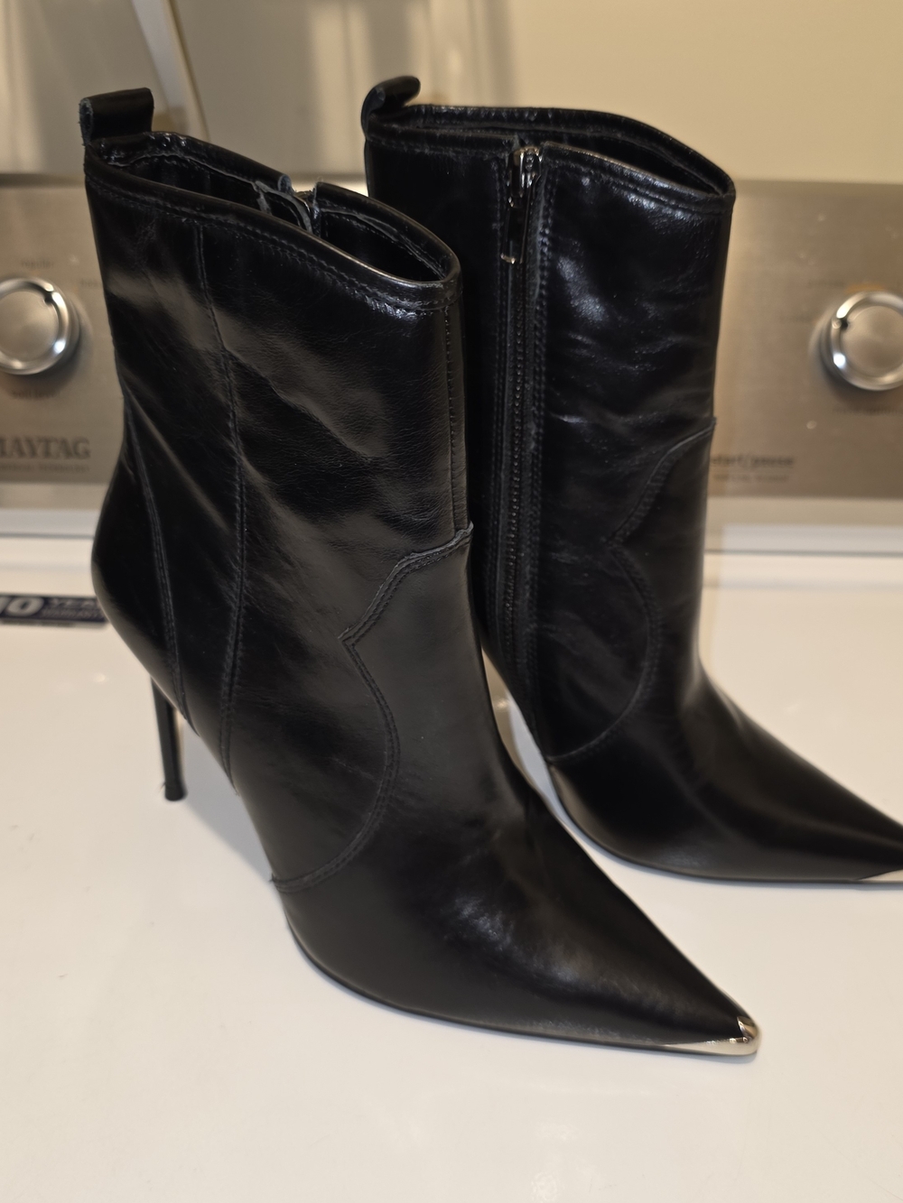 Steve Madden Winnie Harlow Tina Black Pointed Toe Stiletto Ankle Boots